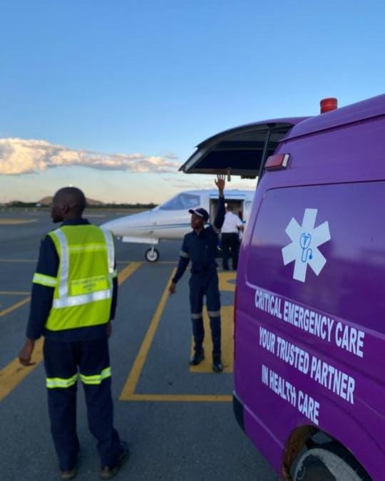 Crew meeting an air ambulance on the apron